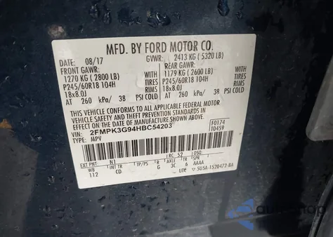 2017 Ford Edge Se from USA, damaged, VIN 2FMPK3G94HBC54203